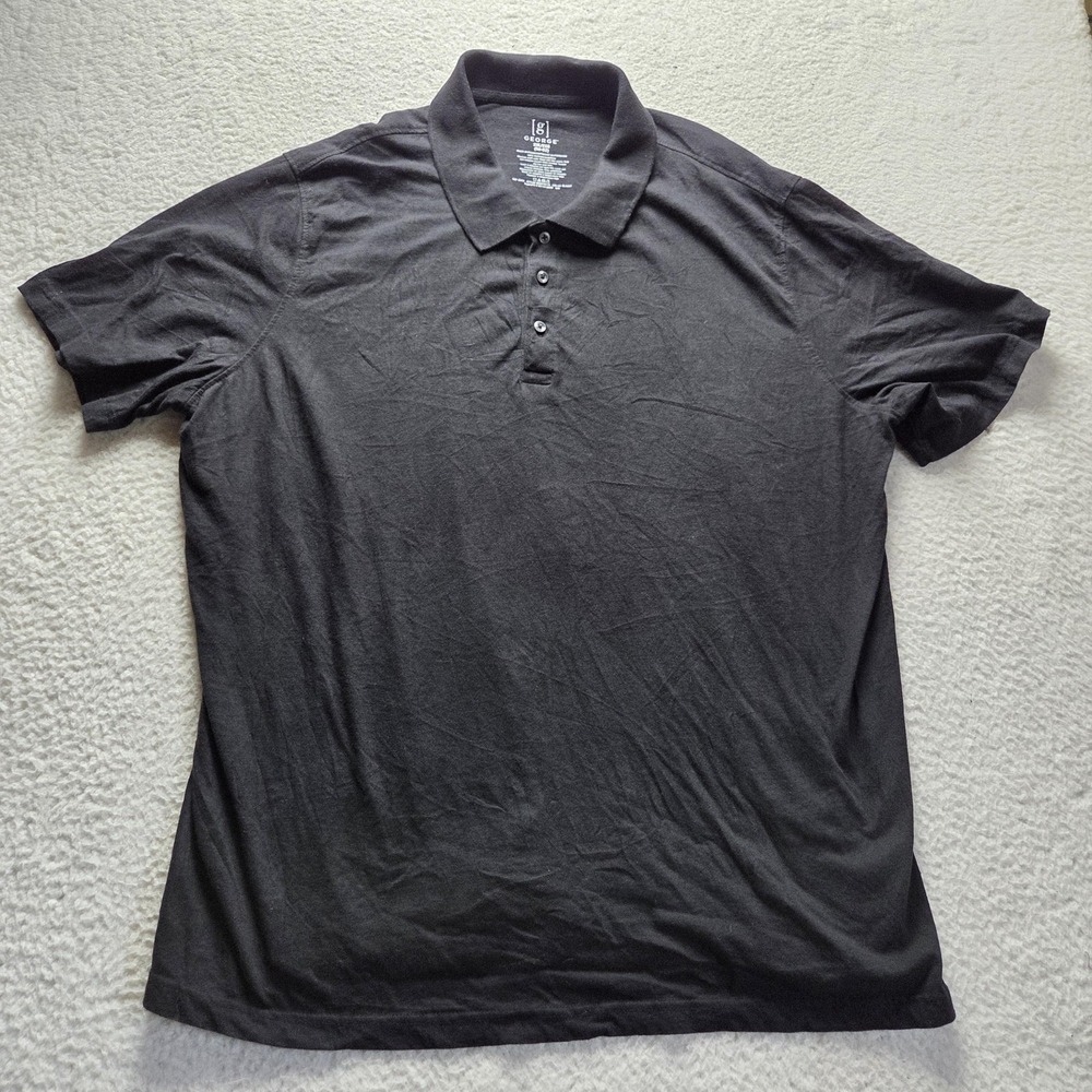 George Polo Shirt Mens 2XL Black Cotton Jersey Casual Lightweight Breathable
